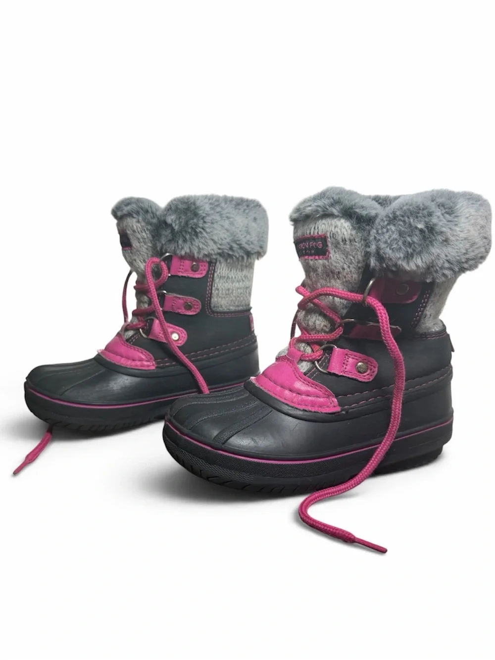 London Fog Toddler 11 Pink and Gray Faux Fur Snow Boots